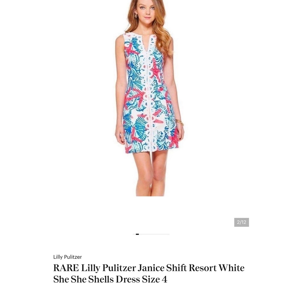 Excellent condition! Rare, Lilly Pulitzer Coral, Navy & Aqua Print Shift Dress - Picture 8 of 8